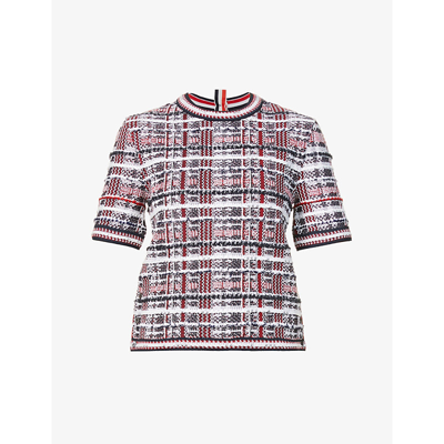 Shop Thom Browne Check Relaxed-fit Cotton-blend Jacquard Jumper In Rwbwht