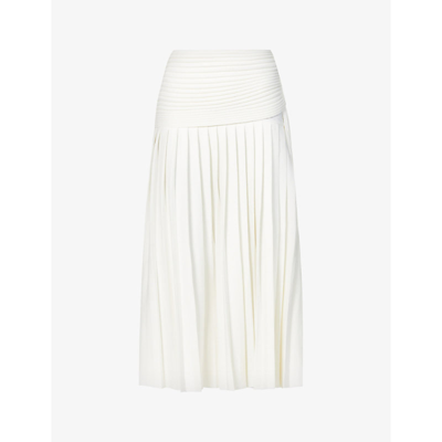 Shop Gabriela Hearst Rado Pleated High-waist Wool Midi Skirt In Ivory