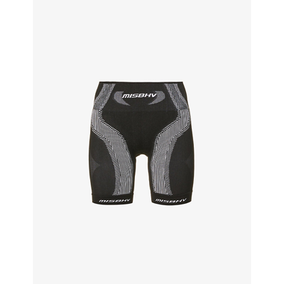 Shop Misbhv Sport Active Logo-print Mid-rise Recycled-polyamide-blend Shorts In Black White
