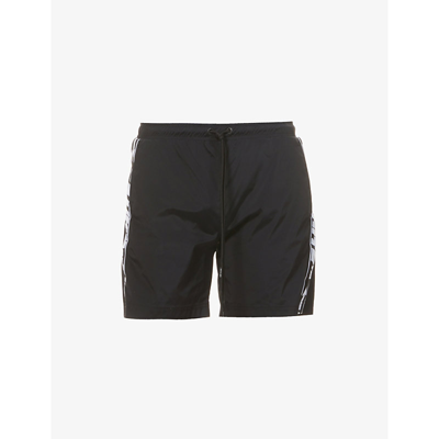 Shop Off-white Logo-print Regular-fit Swim Shorts In Black White