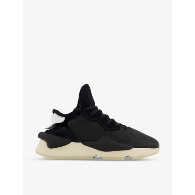 Shop Adidas Y3 Y-3 Kaiwa Leather And Neoprene Trainers In Black Black Cream White