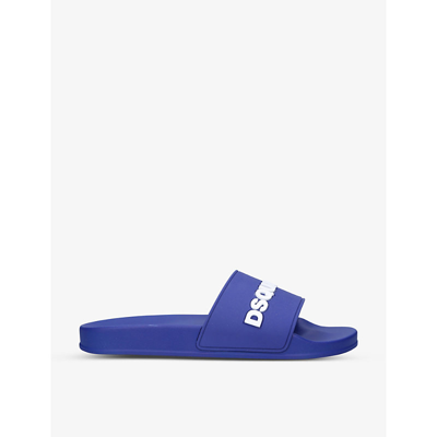 Shop Dsquared2 Logo-embossed Round-toe Rubber Slides In Navy