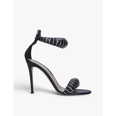 Shop Gianvito Rossi Bijoux Crystal-embellished Leather Heeled Sandals In Black