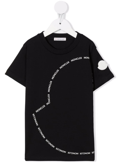 Shop Moncler Kids Black T-shirt With Logo Profile In Nero