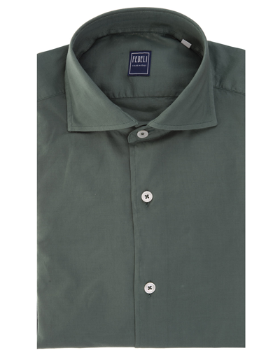 Shop Fedeli Man Dark Green Lightweight Cotton Shirt In Verde
