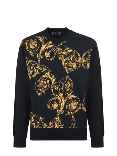 Shop Versace Jeans Couture Felpa  In Cotone In Nero/oro
