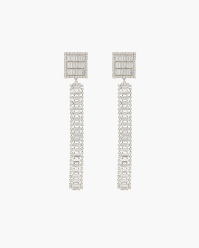 Shop Alessandra Rich Long Earrings With Baguette Crystals In 001 Cry-silver