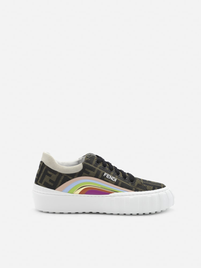 Shop Fendi Force Sneaker In Fabric With All-over Ff Motif In Brown