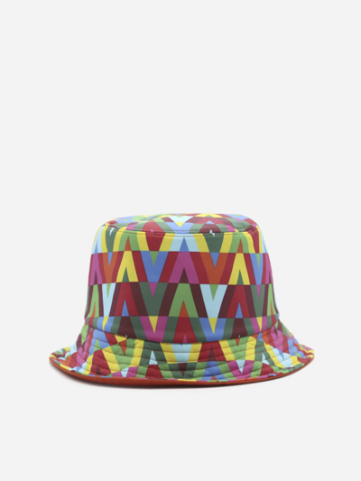 Shop Valentino Hat With All-over 1973 Optical V Pattern In Multicolor