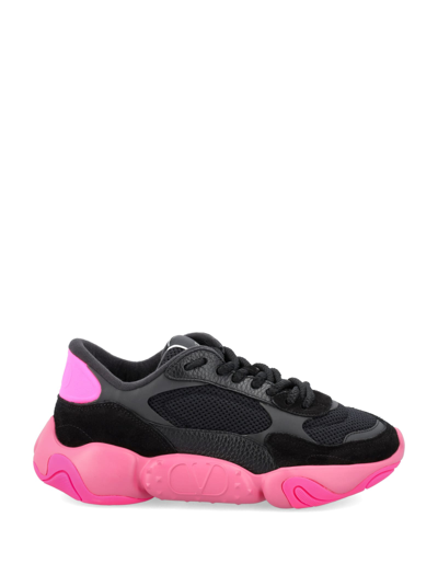 Shop Valentino Bubbleback Sneaker In Black Fluo Pink