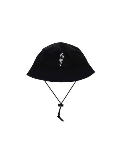 Shop Neil Barrett 3d Bolt Bucket Hat In Black/white