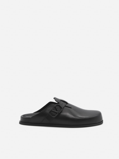 Shop Valentino Leather Mules With Vlogo Signature Detail In Black