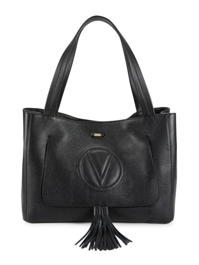 Shop Valentino By Mario Valentino Women's Ollie Pebbled Leather Tassel Tote In Black