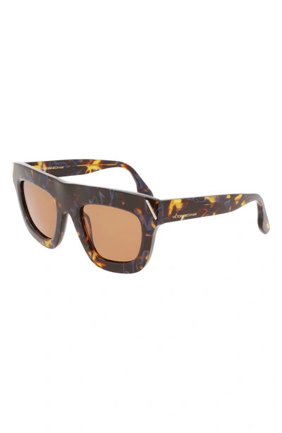 Victoria Beckham 51mm Sculptural Square Sunglasses In Havana Blue