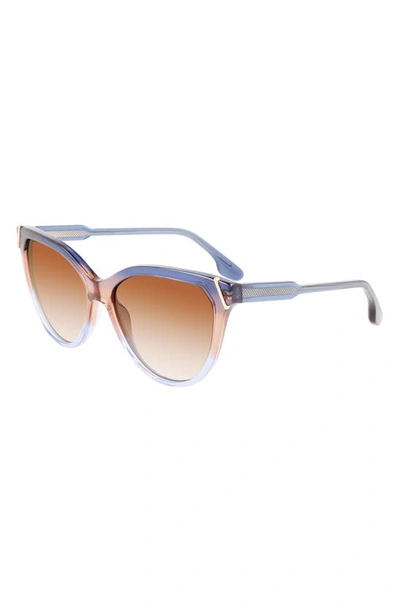 Shop Victoria Beckham Guilloché 57mm Gradient Cat Eye Sunglasses In Blue/ Sand/ Azure