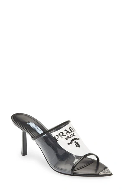 Shop Prada Logo Clear Slide Sandal In Nero