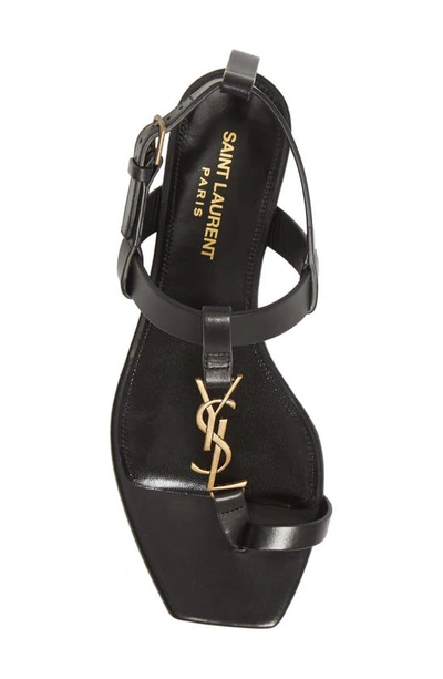 Shop Saint Laurent Power Cassandra Logo Toe Strap Sandal In Black