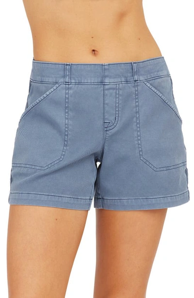 Shop Spanx 4-inch Stretch Twill Shorts In Slate Blue