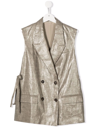 Shop Brunello Cucinelli Teen Double-breasted Gilet In Gold