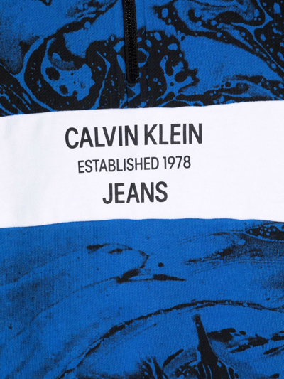 Shop Calvin Klein Marbled Logo Half-zip Sweatshirt In Blue