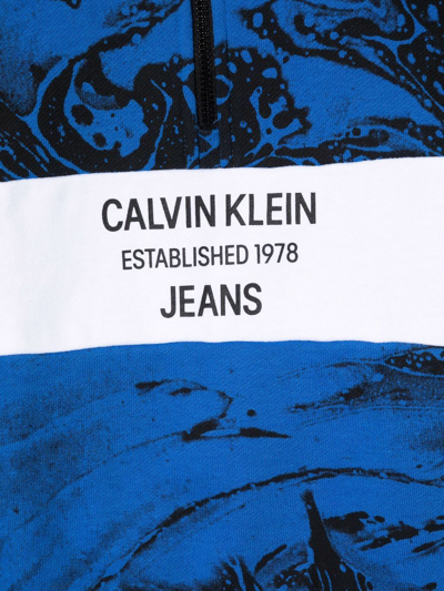 Calvin Klein Marbled Logo Half-zip Sweatshirt In Blue