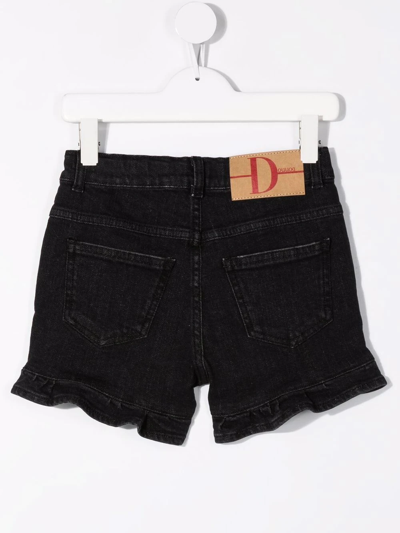 Shop Douuod Ruffle-trim Denim Shorts In Black