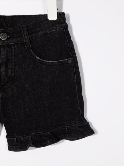 Shop Douuod Ruffle-trim Denim Shorts In Black