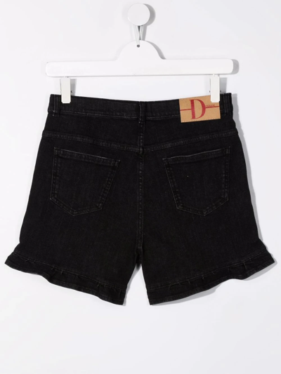 Shop Douuod Teen Ruffle-trim Denim Shorts In Black