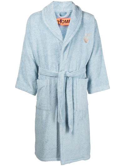 Shop Off-white Logo Embellished Cotton Robe In Blue