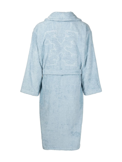 Shop Off-white Logo Embellished Cotton Robe In Blue