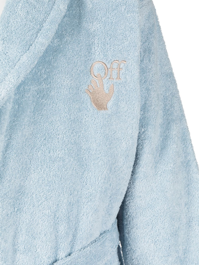 Shop Off-white Logo Embellished Cotton Robe In Blue