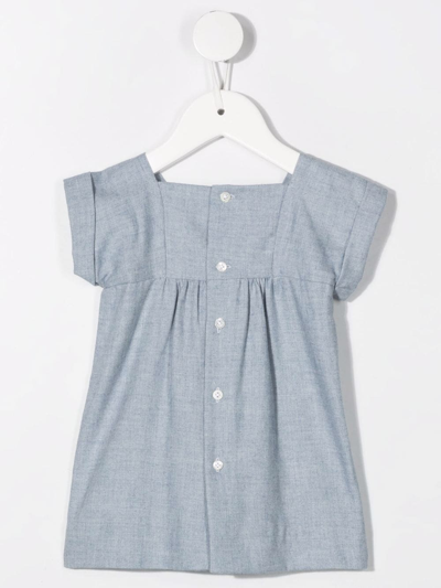 Shop Bonpoint Smocked Short-sleeve Dress In Blue