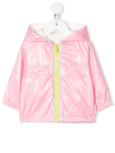 Shop Moncler Logo Zipped Hooded Jacket In Pink