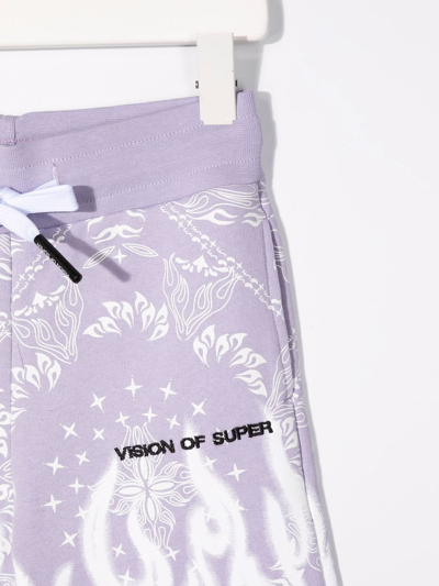 Shop Vision Of Super Fire Bandana-print Track Shorts In Purple