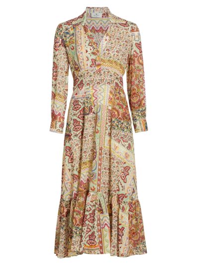 Shop Etro Women's Floral Patchwork Midi-dress In Beige