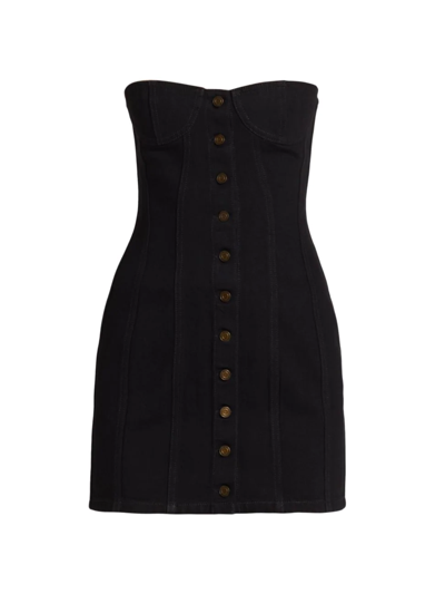 Shop Saint Laurent Strapless Denim Minidress In Worn Black