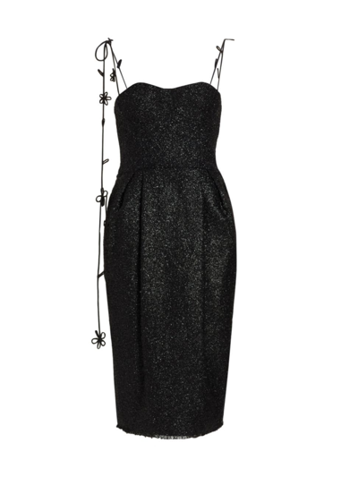 Shop Rosie Assoulin Glittery Floral-strap Midi-dress In Black