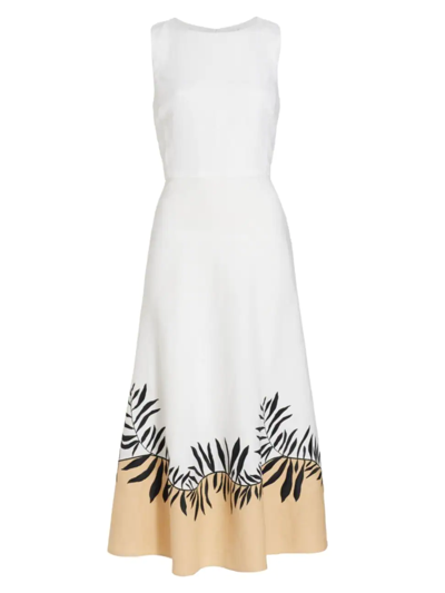 Shop Loro Piana Colorblocked Leaf Print Midi-dress In White Sugar Cookies Black
