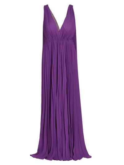 Shop Valentino Women's Pleated Silk Cape Gown In Prism Violet