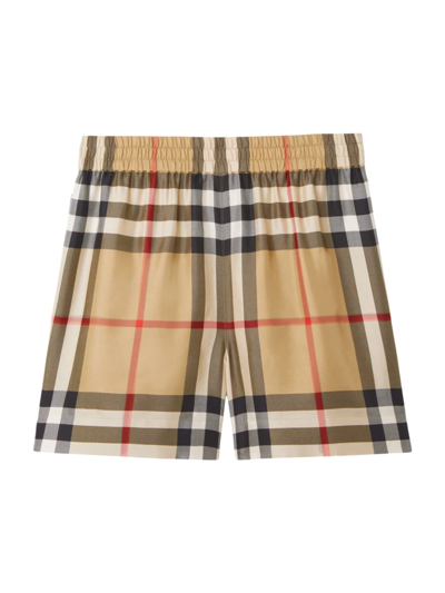 Shop Burberry Women's Tawney Check Mulberry Silk Shorts In Archive Beige Check
