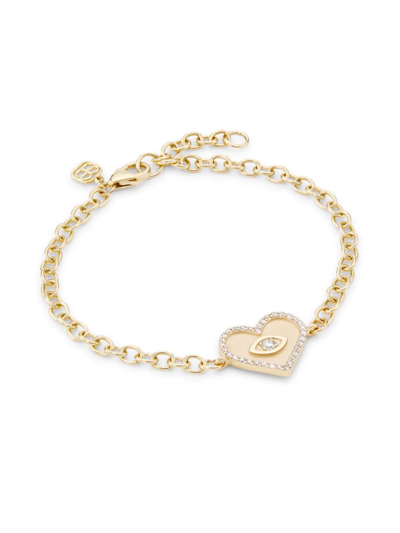 Shop Sydney Evan Women's 14k Yellow Gold & Diamond Medium Evil-eye Heart Charm Bracelet