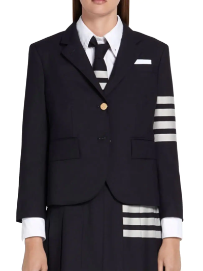 Shop Thom Browne Women's Fit 3 High-armhole Four-bar One-button Jacket In Navy