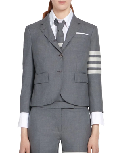 Shop Thom Browne Women's Fit 3 High-armhole Four-bar One-button Jacket In Medium Grey
