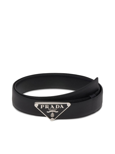 Shop Prada Triangle Logo Belt In Black