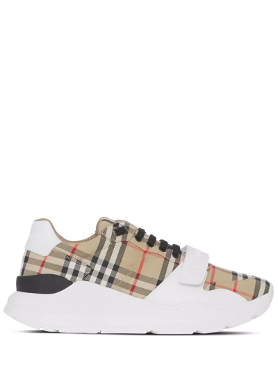 Shop Burberry Vintage Check-pattern Touch-strap Sneakers In Mixed Colours