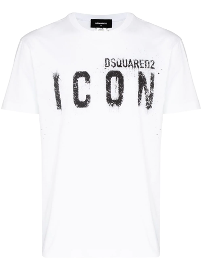 Shop Dsquared2 D2 Spray Logo Icon Ss Tee Wht In Mixed Colours