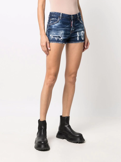 Shop Dsquared2 Faded Distressed Denim Shorts In Oituz Blk Redgd