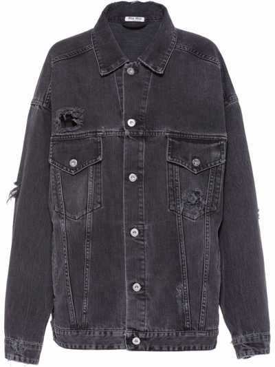 Shop Miu Miu Black Denim Jacket