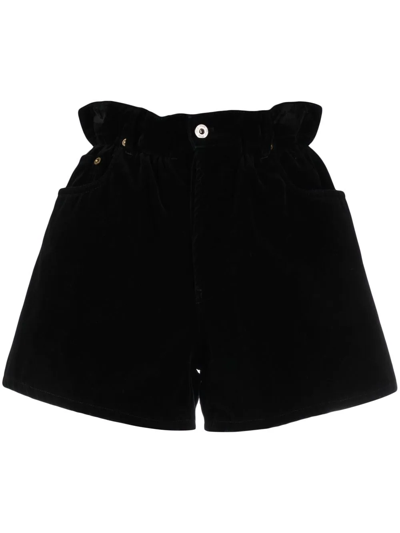Shop Miu Miu High-rise Paperbag Shorts In Black