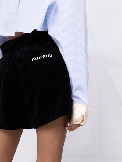 Shop Miu Miu High-rise Paperbag Shorts In Black